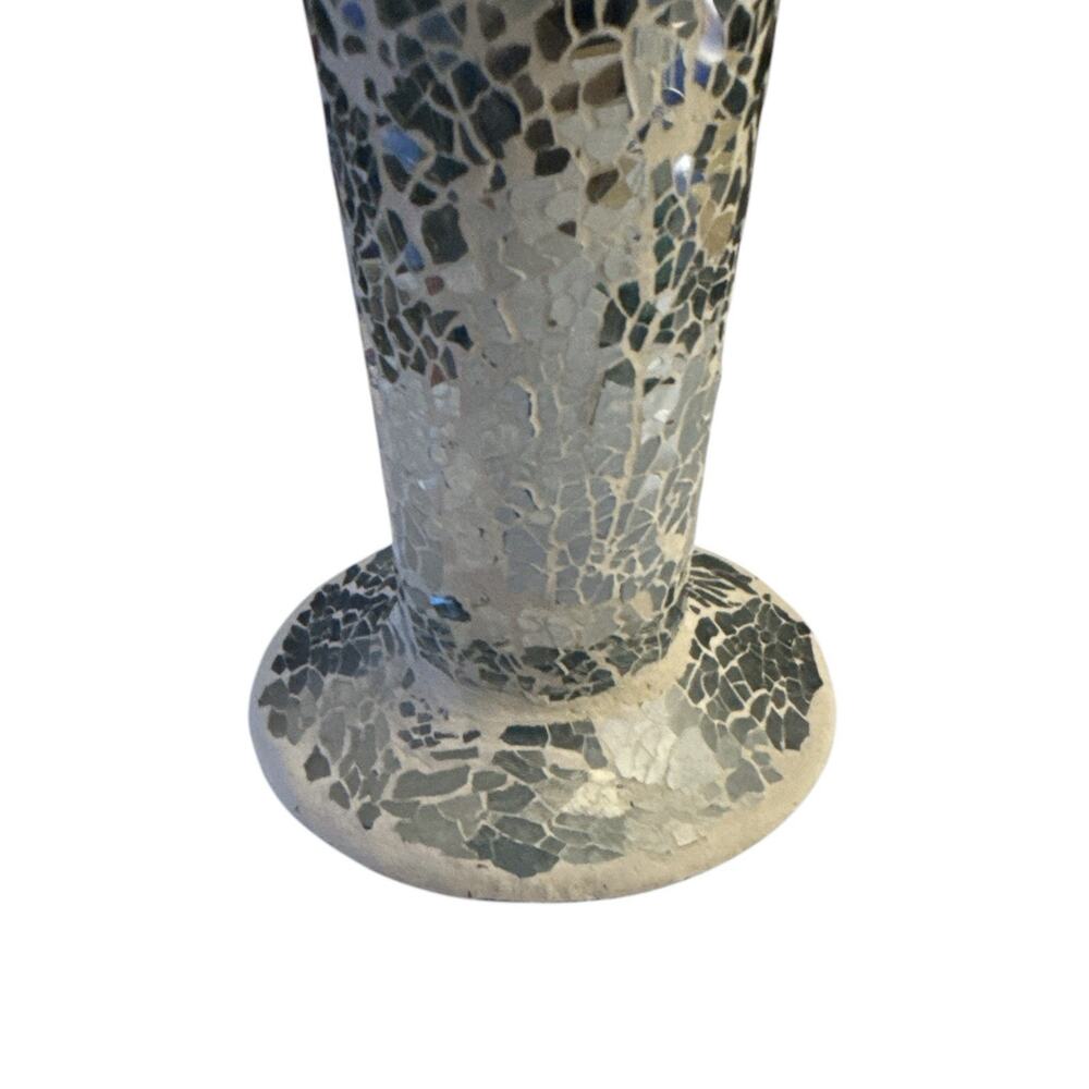 Pier 1 Imports Mosaic Vase 16” Crackled Reflective Glass Vase Aqua White Silver - Picture 2 of 9